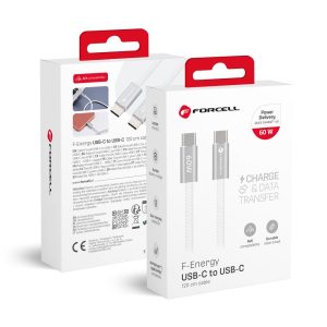 Kábel USB-C na USB-C Forcell F-Energy QC4.0 PD 3A 60 W Cafule Flat 1,2 m CCFN23 biely